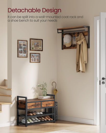 VASAGLE Hall Tree with Bench and Shoe Storage, Entryway Coat Rack with Shoe Bench, 2 Fabric