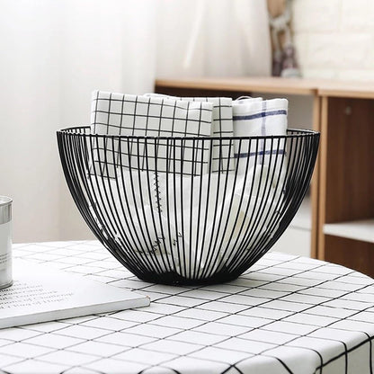 Metal Wire Fruit Basket, Black Fruit Vegetable Bowl for Kitchen Counter, Round Produce Storage