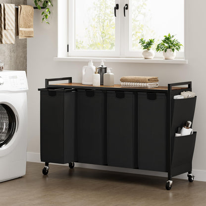 WOWLIVE 4-Compartment Laundry Hamper with Lid,Rolling Laundry Basket Organizer with Wheels