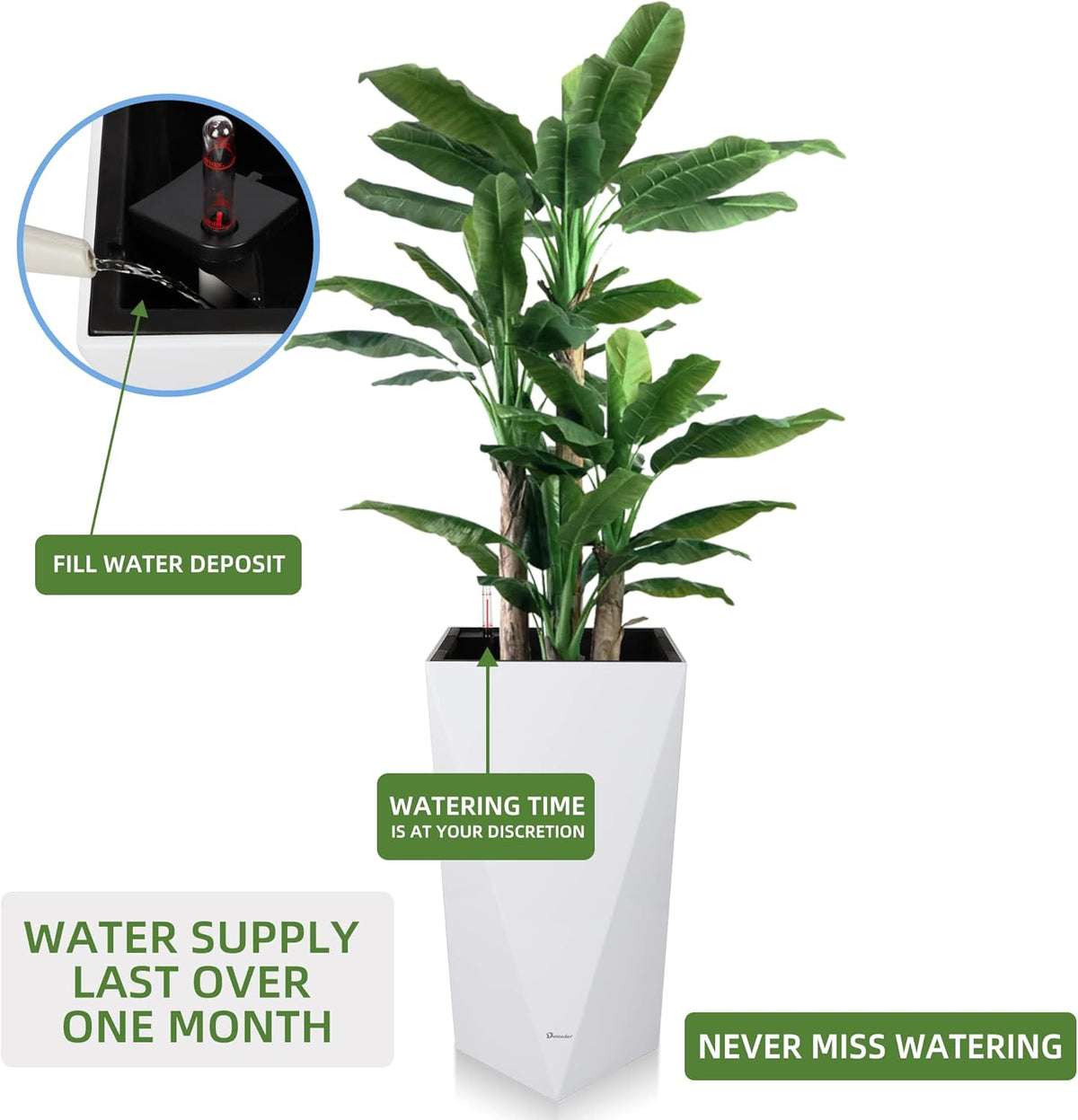 Dexceder 24 Inches Tall Self Watering Planter Diamond High Gloss Indoor Outdoor, Thickened Rhombus
