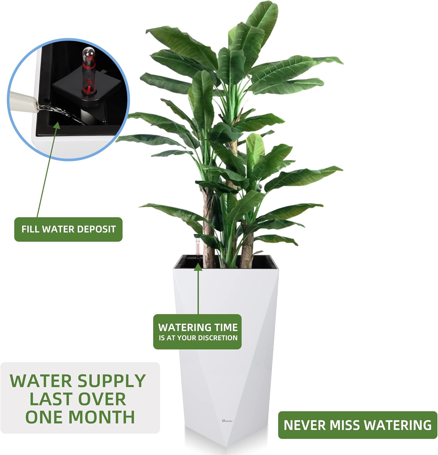 Dexceder 24 Inches Tall Self Watering Planter Diamond High Gloss Indoor Outdoor, Thickened Rhombus