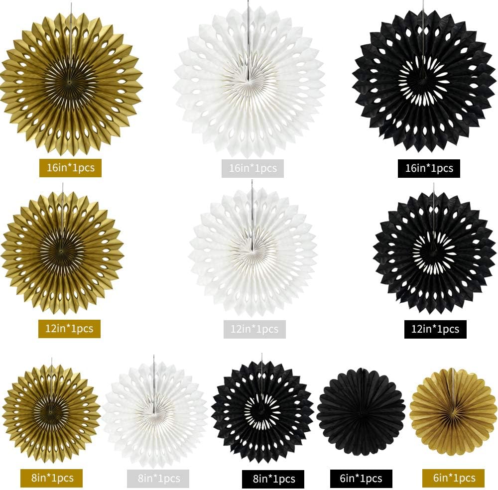 BEISHIDA Black Gold White Hanging Honeycomb Round Paper Fans Decoration Set for New Year Baby
