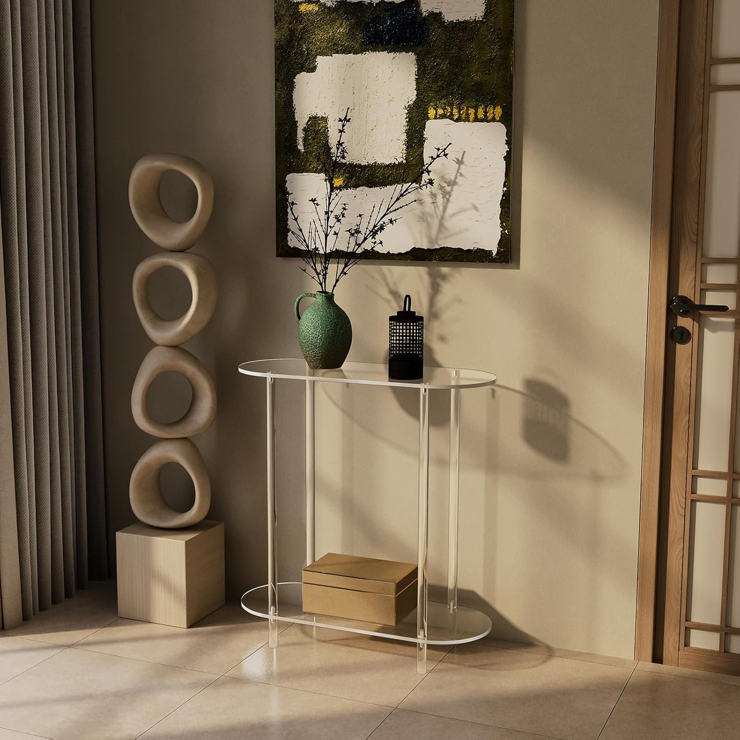 Acrylic Console Table, Oval, 29.5" Small Entryway Table, Clear Entry Table for Sofa, Foyer