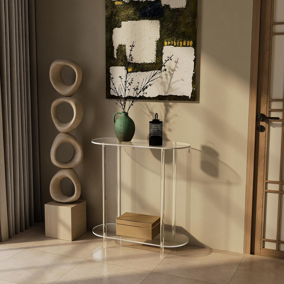 Acrylic Console Table, Oval, 29.5" Small Entryway Table, Clear Entry Table for Sofa, Foyer