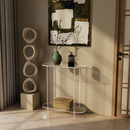 Acrylic Console Table, Oval, 29.5" Small Entryway Table, Clear Entry Table for Sofa, Foyer