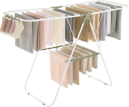 SONGMICS Clothes Drying Rack, with Sock Clips, Metal Laundry Rack, Foldable, Space-Saving