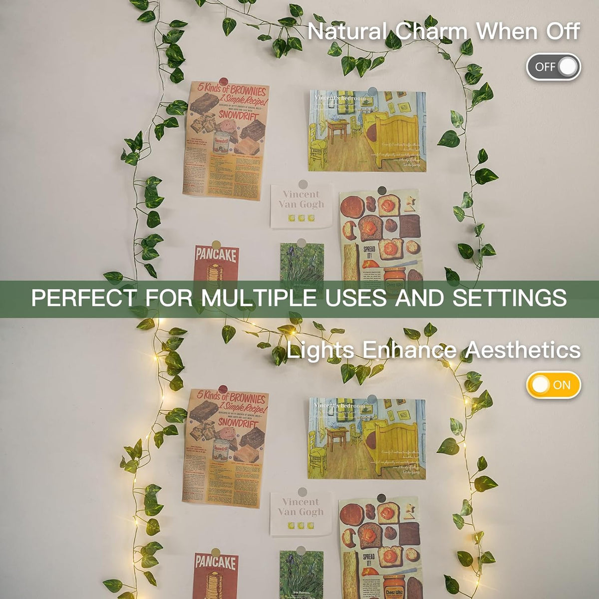 suddus Vine with Fairy Lights Battery Operated, 13.1ft 40 LED Pothos String Lights with Remote