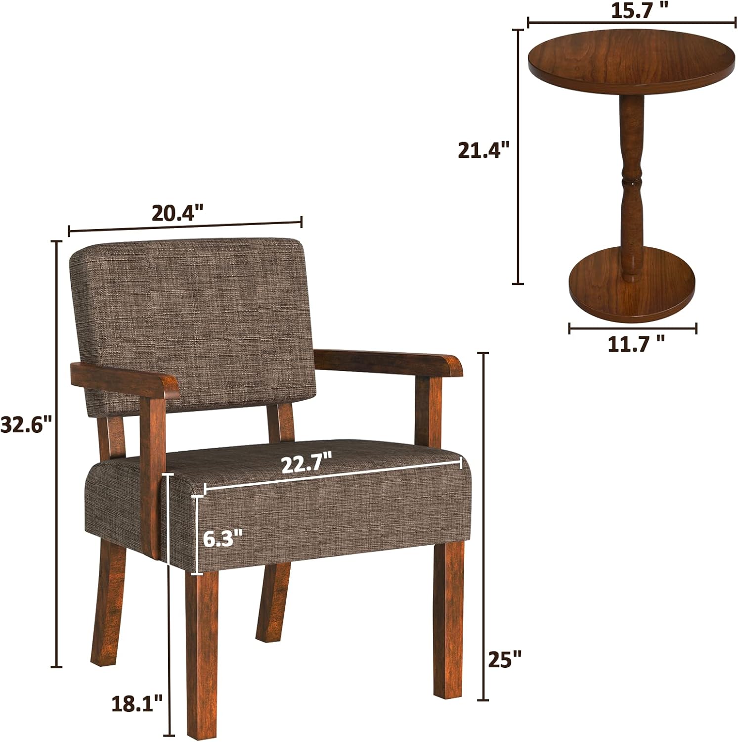 Accent Chair Set of 2 with Table, Living Room Chairs with Soft Seat & Armrests for Living Room