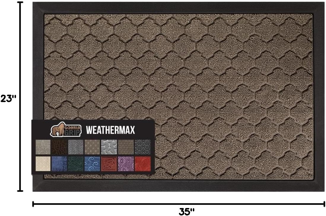 GORILLA GRIP 100% Waterproof All-Season WeatherMax Doormat 35x23, US Designed Natural Rubber, Stain