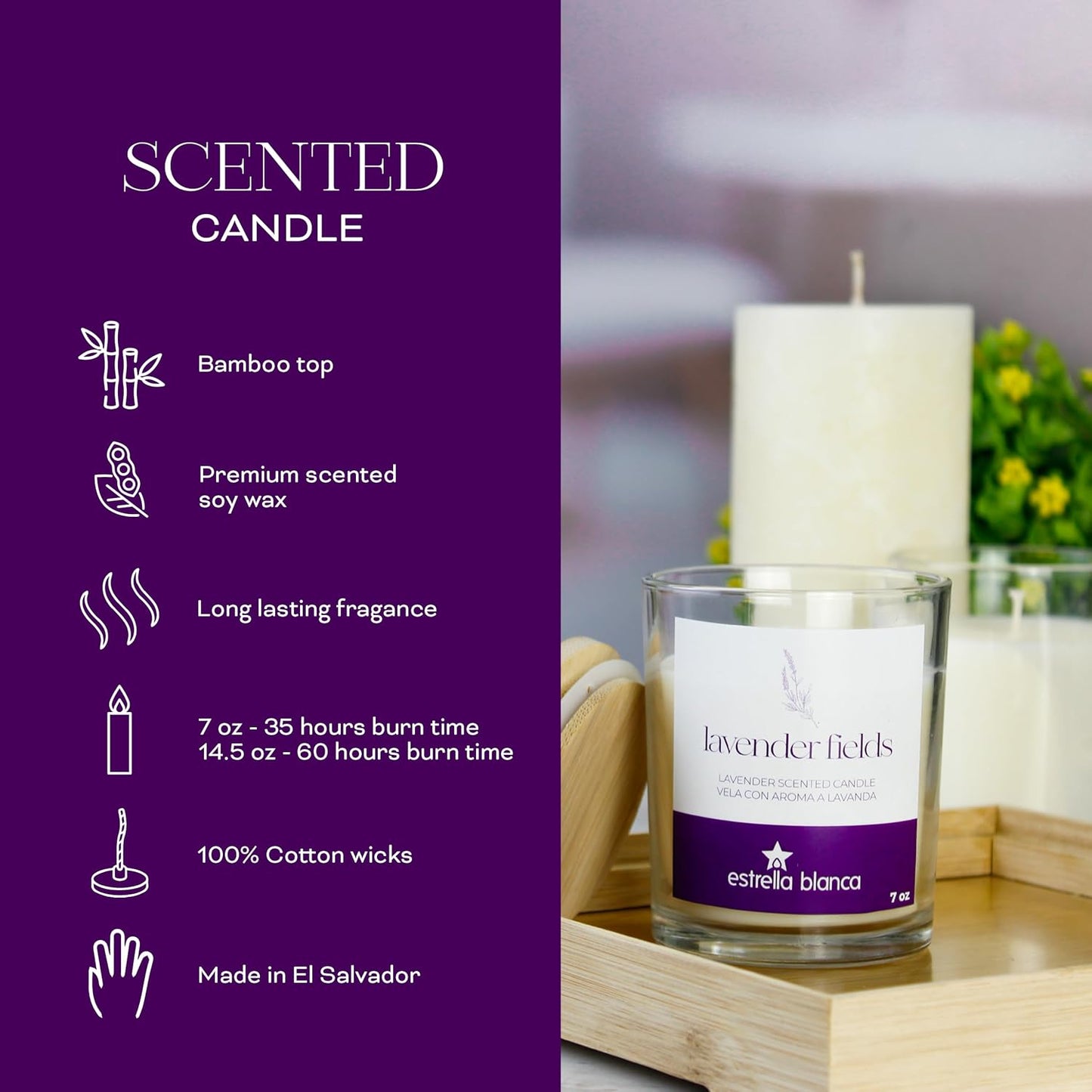 Lavender Fields Candle 7 oz – Best Smelling Soy Candle, Non Toxic, Long Lasting, Gift for Women