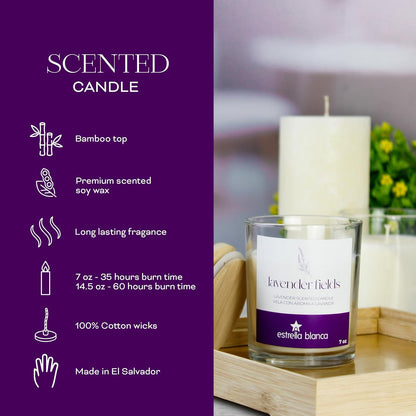 Lavender Fields Candle 7 oz – Best Smelling Soy Candle, Non Toxic, Long Lasting, Gift for Women