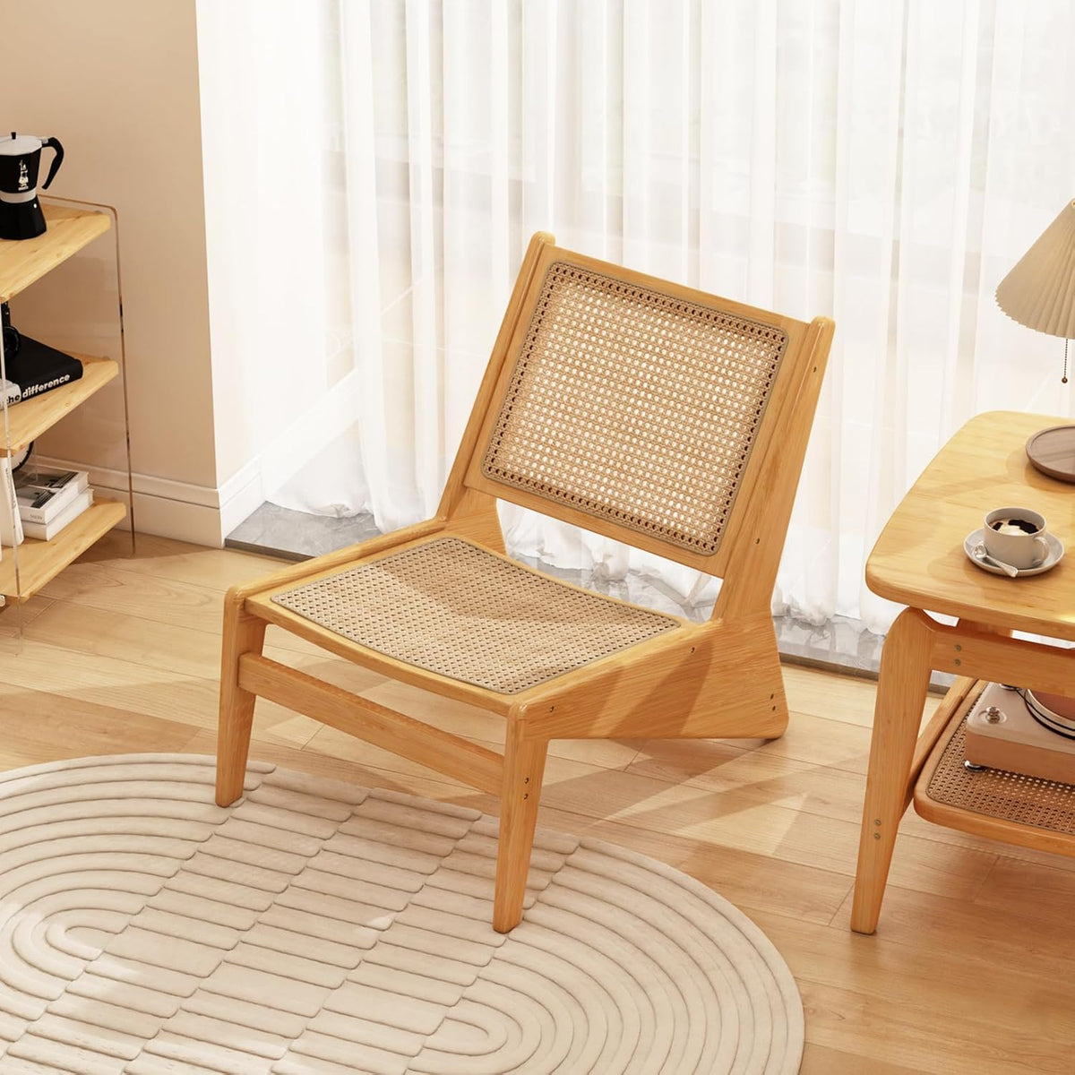 Rattan Accent Chair for Living Room, Mid Century Side Chair, Comfy Bamboo Chairs for Bedroom