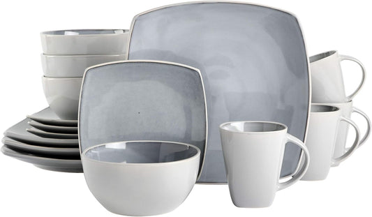 Gibson Elite Soho Lounge Square Reactive Glaze Stoneware Dinnerware Set, Service for 4 (16pc)
