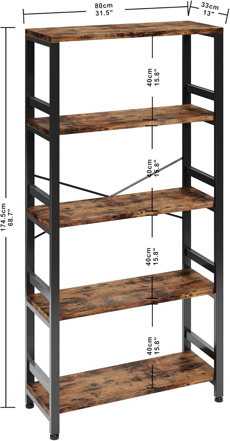 IRONCK Bookshelves and Bookcases, 31.5in Wide Shelf 5-Tier Ladder Shelf 110lbs/shelf Vintage