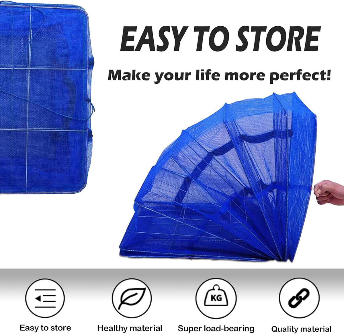 Drying Rack 4 Layers Folding Mesh, Foldable Nylon Netting, Hanging Drying Net, for Shrimp, Fish