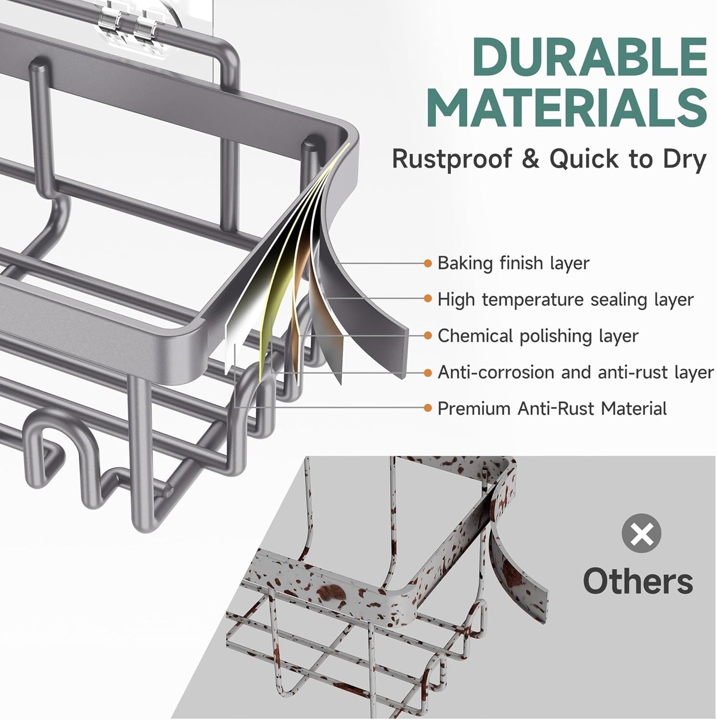 Veken 6-Pack Rustproof & Waterproof Shower Caddy, Adhesive Shelves Rack, Large Capacity Bathroom