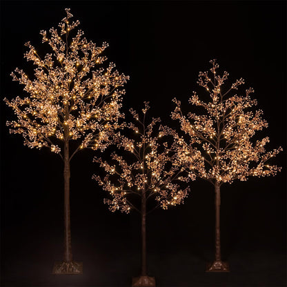 Lighted Baby's Breath Tree Set 4ft, 5ft and 6ft with 144/184/240 Warm White LED Lights for Holiday