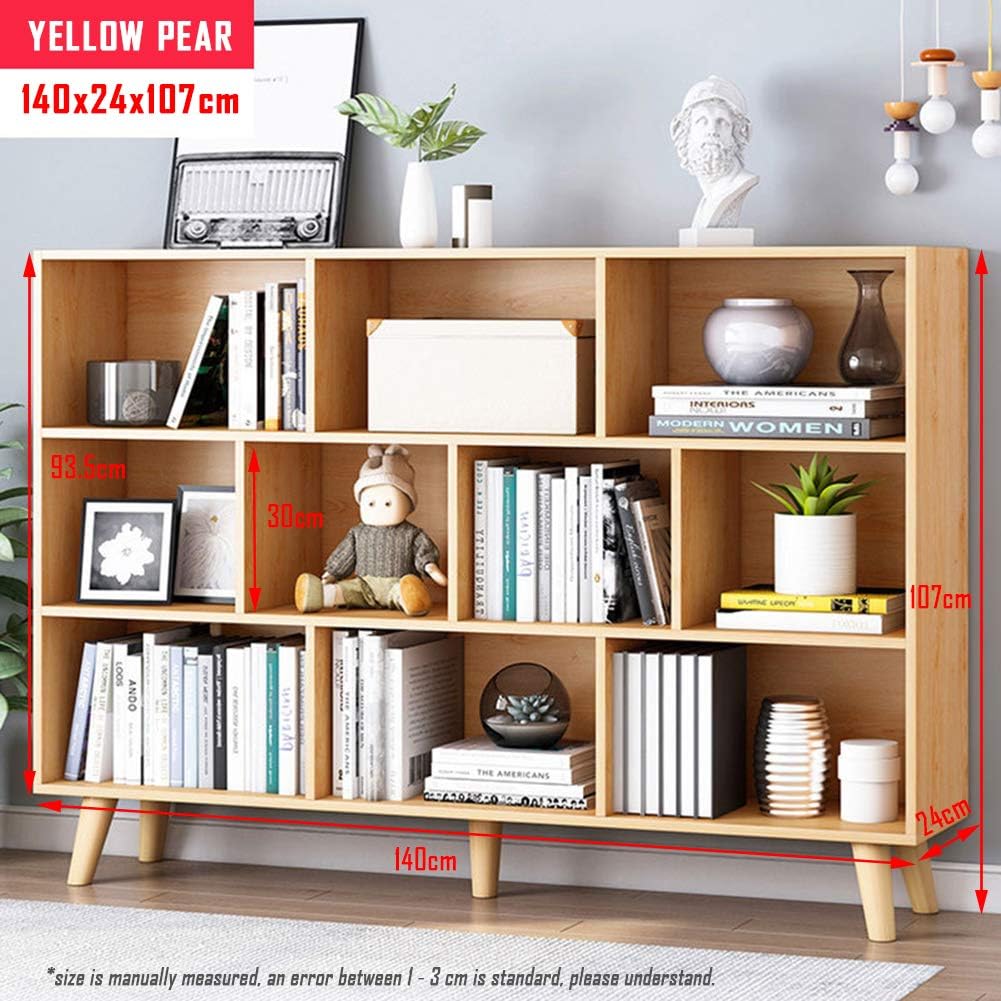 IOTXY Wooden Open Shelf Bookcase - 3-Tier Floor Standing Display Cabinet Rack with Legs, 10 Cubes