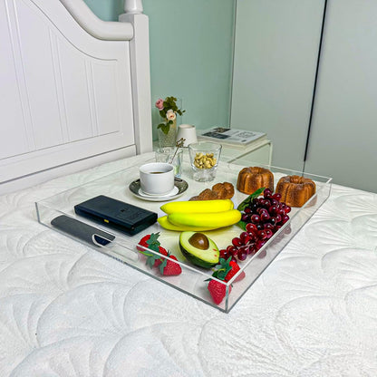 Clear Rectangular 18x20 Inches Acrylic Ottoman Tray Decorative Serving Tray with Cutout Handles