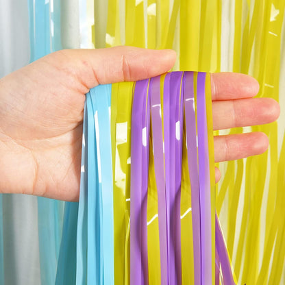 BRAVESHINE Tinsel Foil Fringe Curtains - 2Pcs 3.2x8.2ft Pastel Colourful Photo Backdrop for Sweet