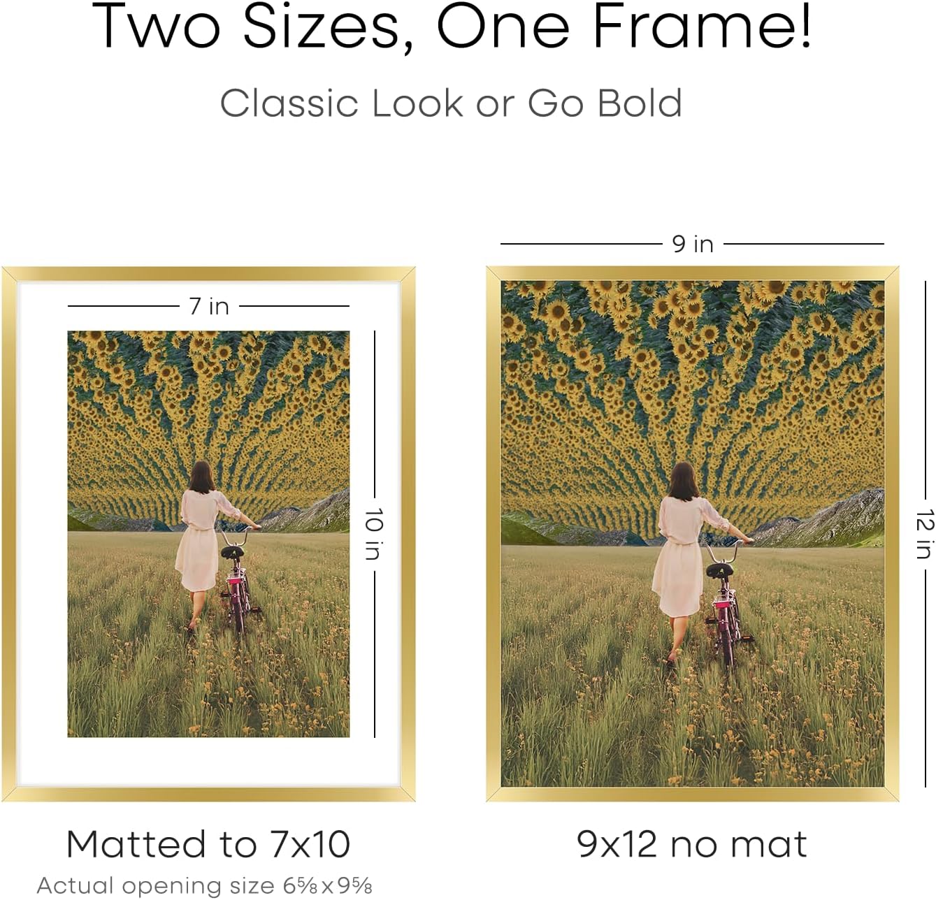 Homeforia 9x12 Gold Frame, High End Metal 9 x 12 Picture Frames with Mat 7 by 10 inch Photo, 9by12