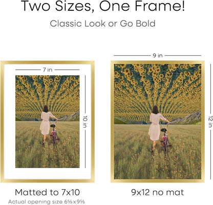 Homeforia 9x12 Gold Frame, High End Metal 9 x 12 Picture Frames with Mat 7 by 10 inch Photo, 9by12