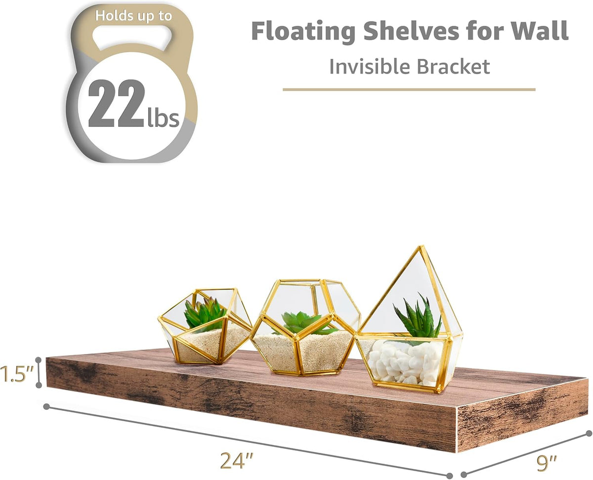 Sorbus Floating Shelves for Wall - 24" Bathroom Shelves, Wall Decor for Bedroom, Kitchen, Living