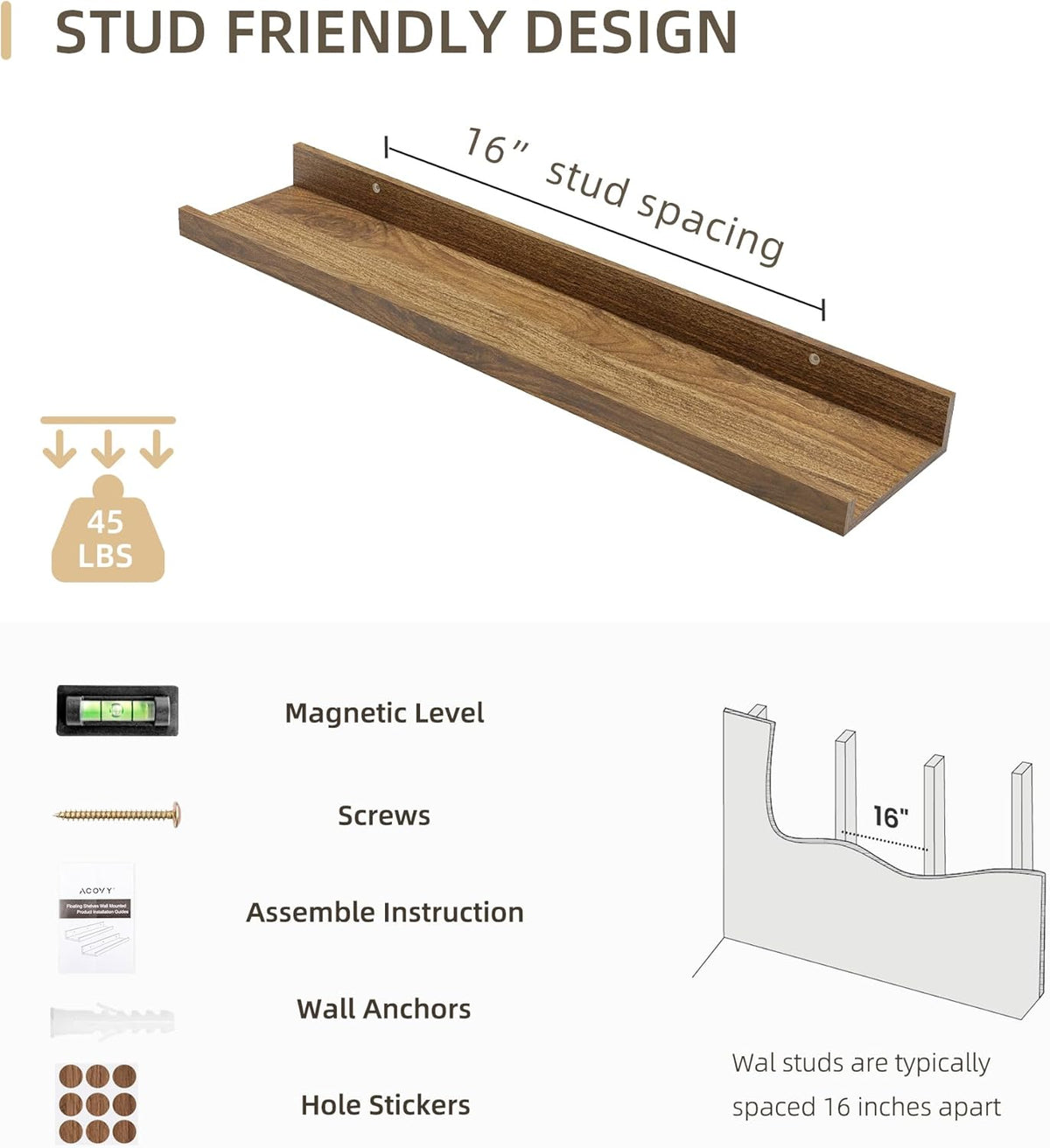 Picture Ledge Shelf, Wood Floating Shelves Set of 4, 24 inch Picture Ledge Shelves, Photo Ledge