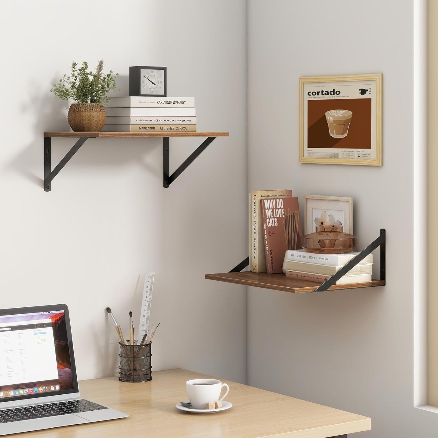 Deep Floating Shelves for Wall, 12 Inch Deep Floating Shelves Set of 2, 16"W x 12"D Wall Shelf