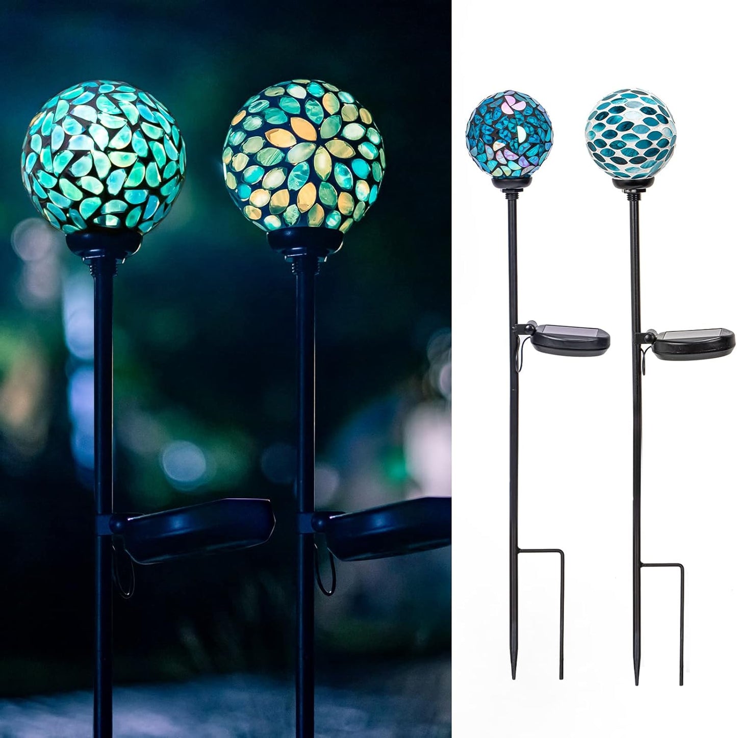 VCUTEKA Solar Lights Outdoor Decorative, Mosaic Solar Garden Light Waterpoof LED Pathway Stake