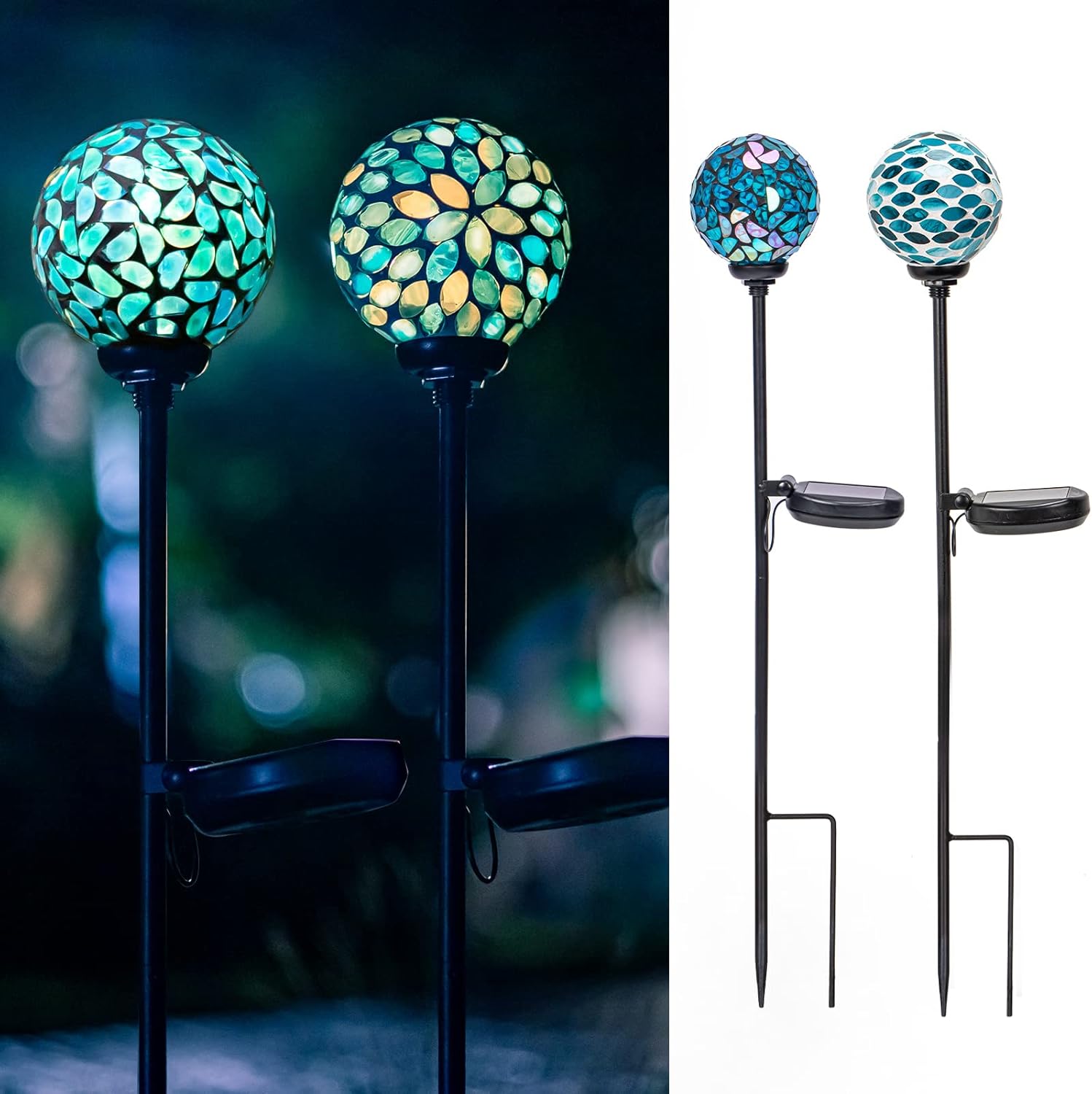 VCUTEKA Solar Lights Outdoor Decorative, Mosaic Solar Garden Light Waterpoof LED Pathway Stake