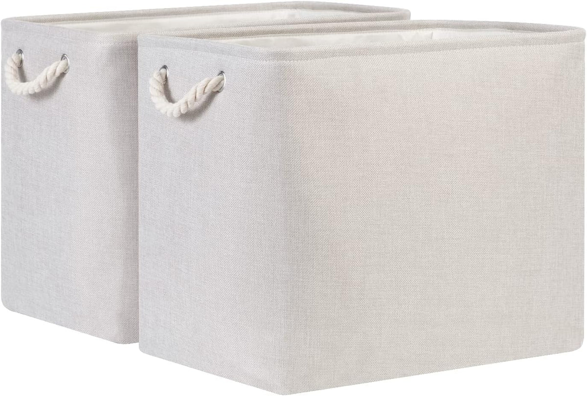 Bidtakay Fabric Beige Baskets Extra Large Organization Baskets for Clothes Set of 2 Collapsible