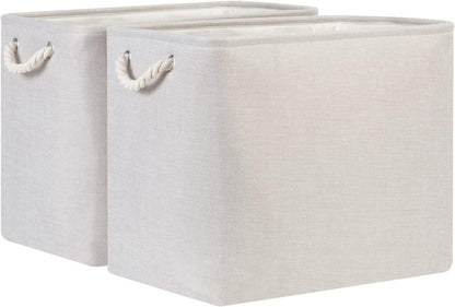 Bidtakay Fabric Beige Baskets Extra Large Organization Baskets for Clothes Set of 2 Collapsible