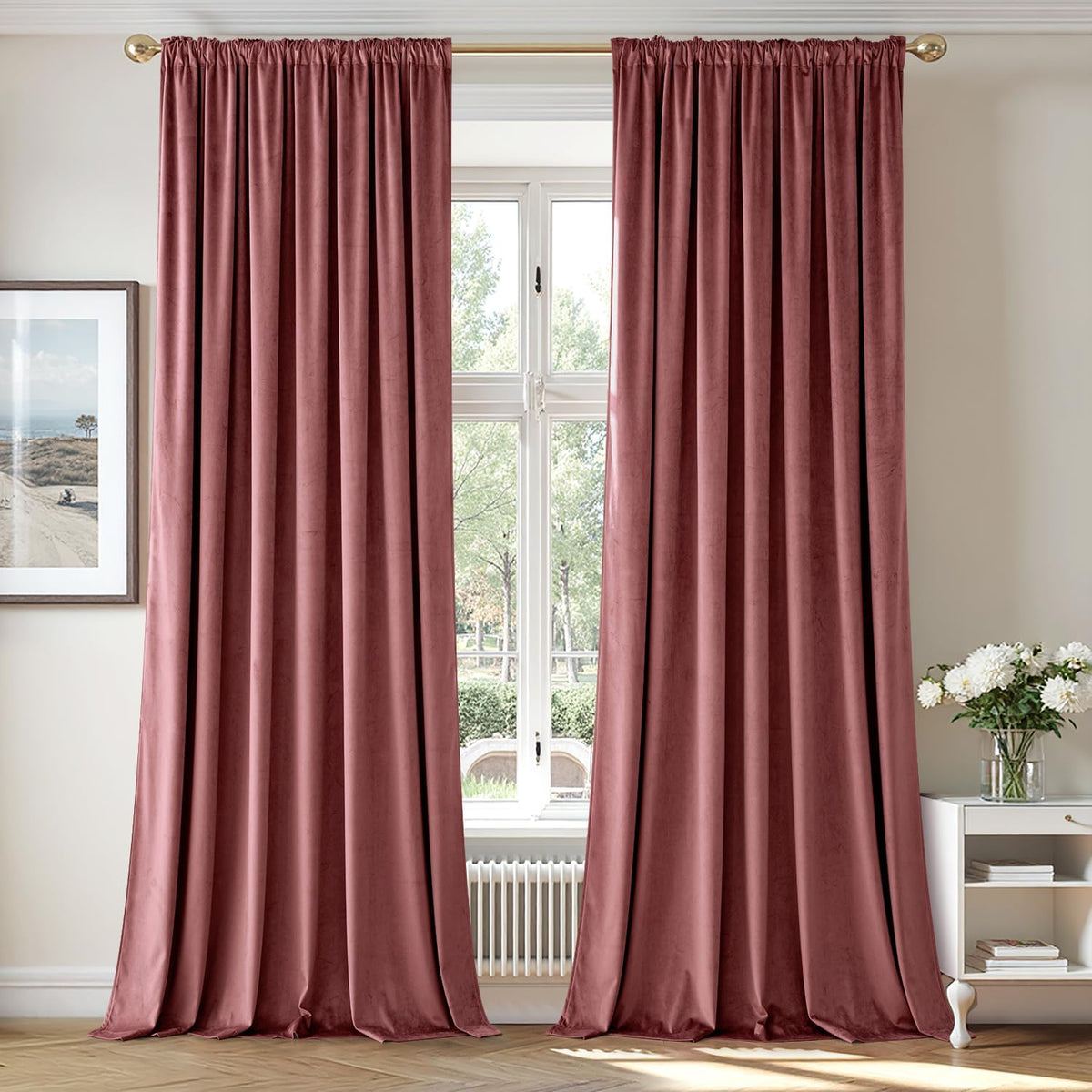 MIULEE Dusty Rose Pink Velvet Curtains 84 Inches Long, Extra Wide Blackout Drapes for Bedroom