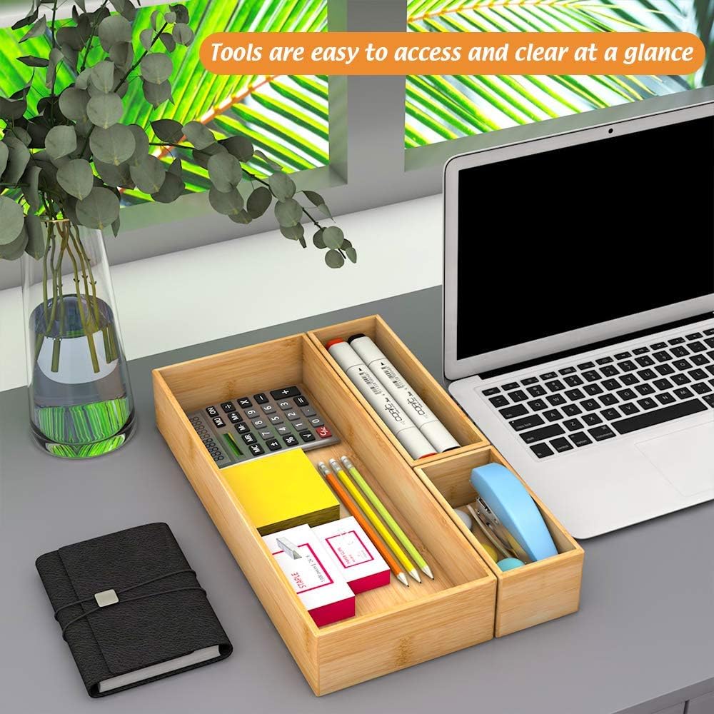 Bamboo Drawer Organizer Utensil Holder for Kitchen, Small Wood Silverware Storage Organizer