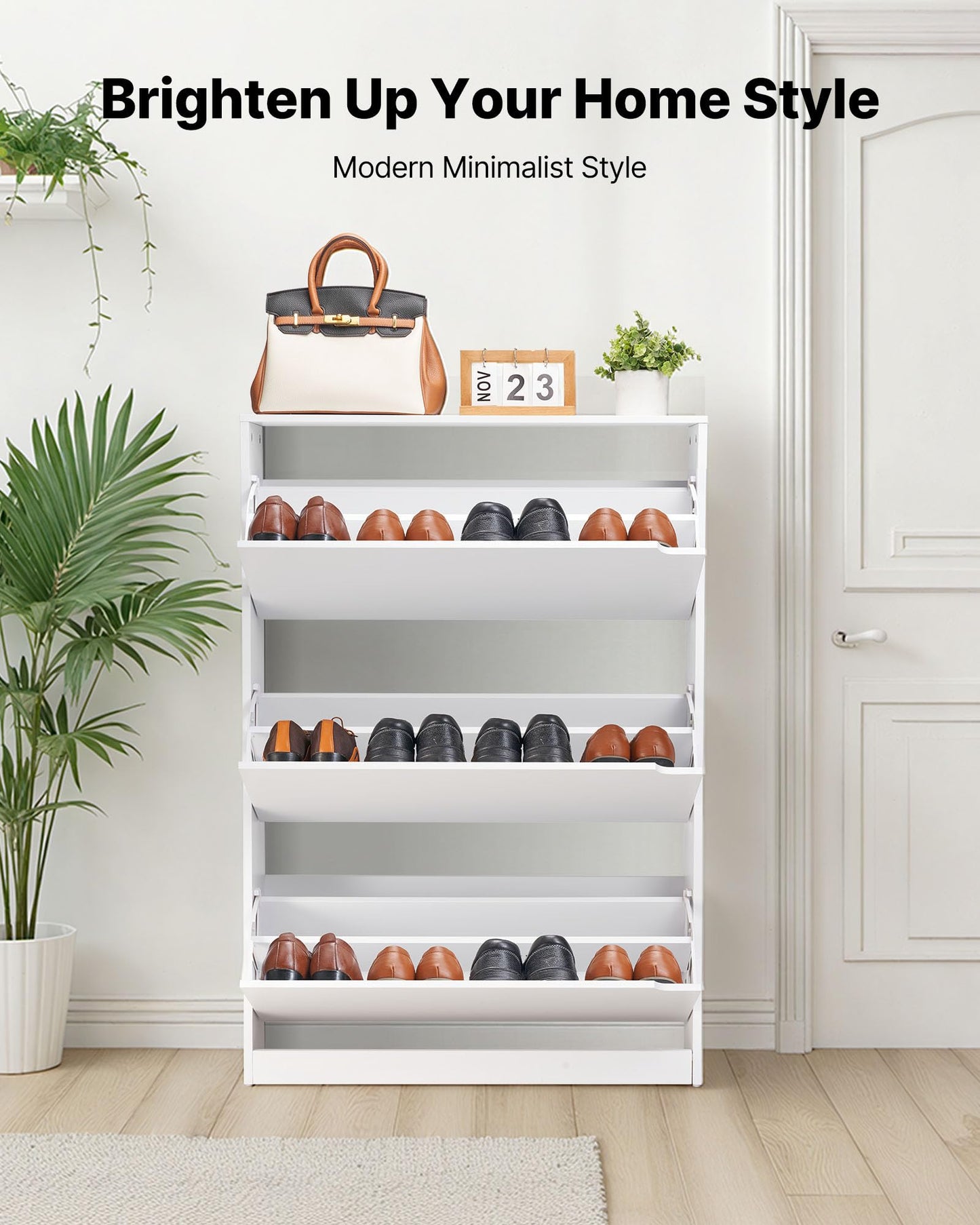 VEVOR Shoe Cabinet with 3 Flip Drawers, Modern Shoes Storage Cabinet with Anti-Tipping Device