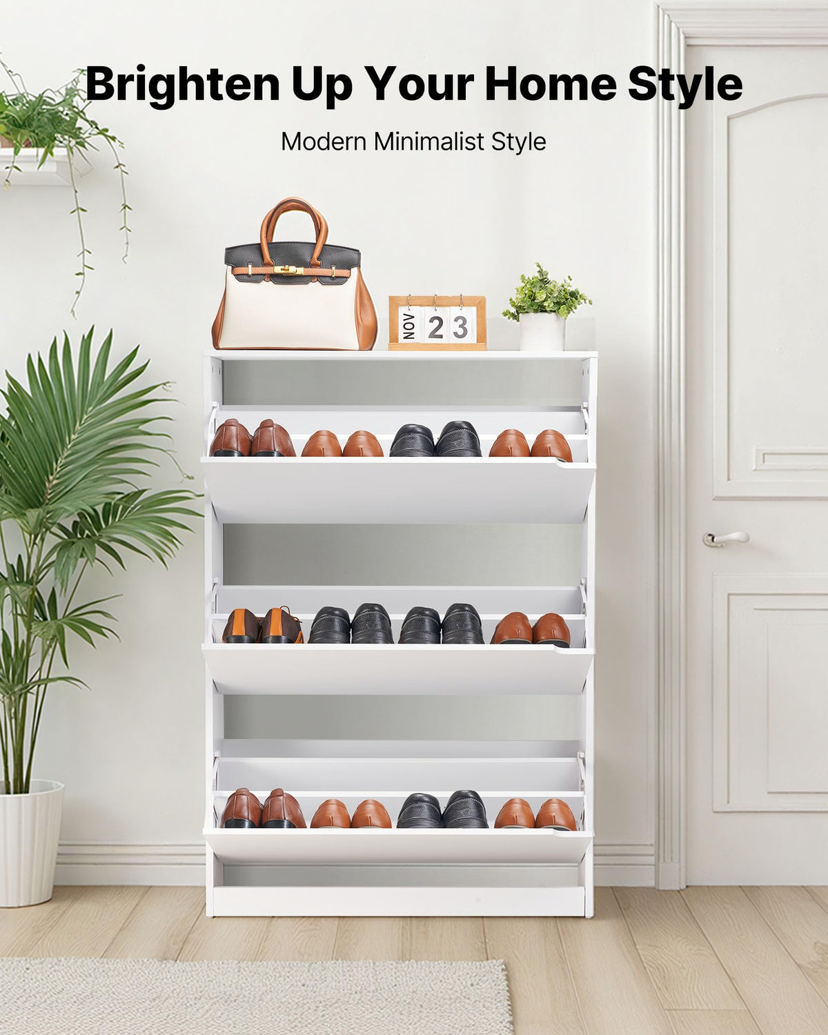 VEVOR Shoe Cabinet with 3 Flip Drawers, Modern Shoes Storage Cabinet with Anti-Tipping Device