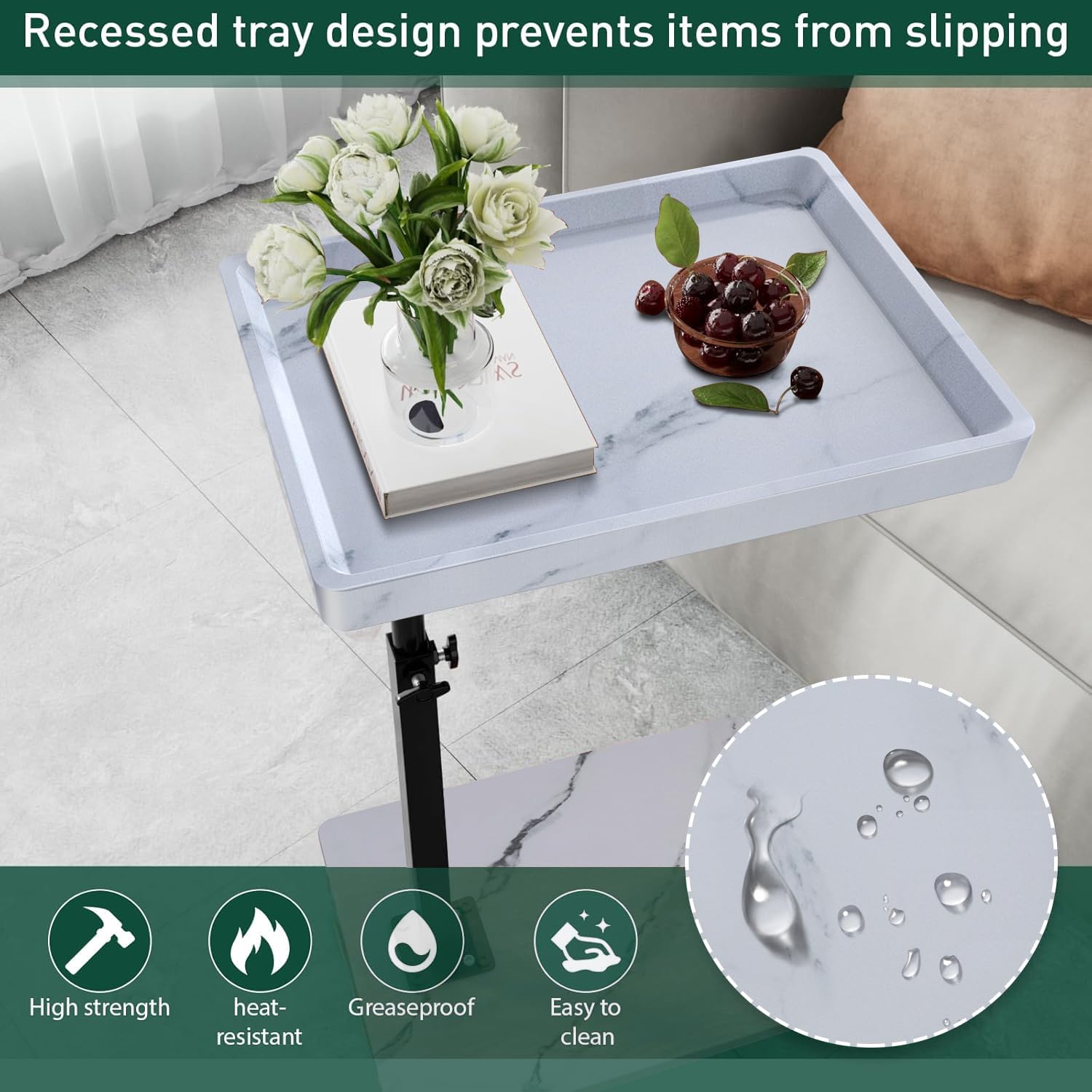 C Table End Table Adjustable Height, 360°Swivel TV Tray Table for Small Spaces, Couch Tables That