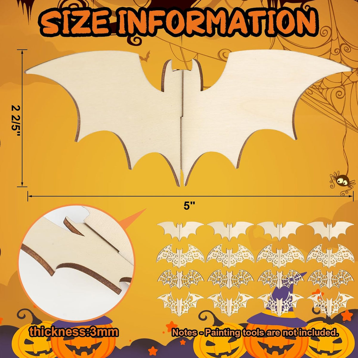 COCHIE DIY 3D Halloween Bats Wood Crafts to Paint for Kids Adults, Paintable Unfinished Wooden