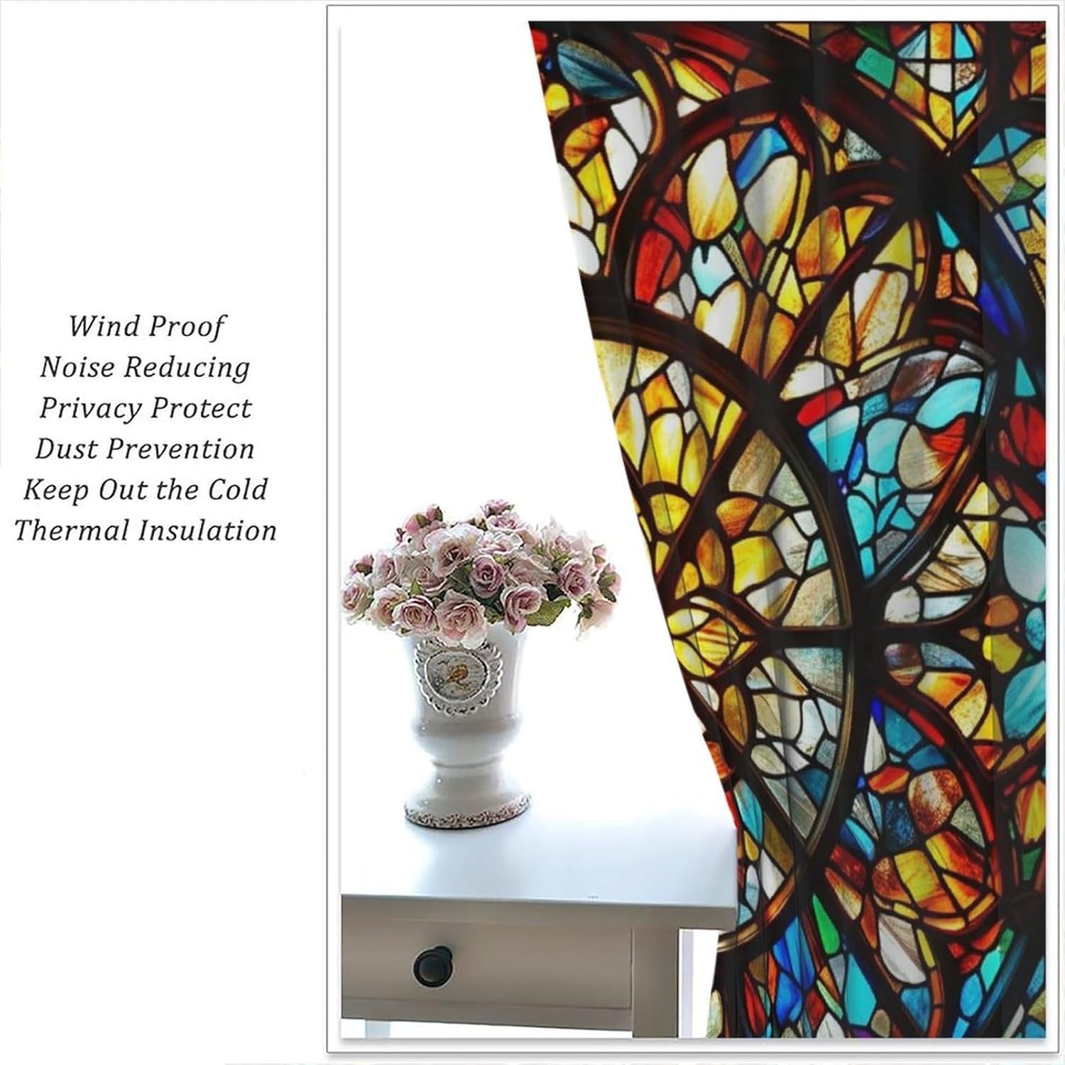 Stained Glass Curtains,Retro Mid Century Abstract Colorful Geometric Prints Home Decor Drapes for