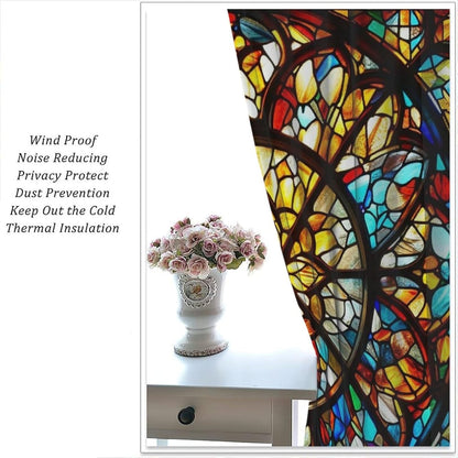 Stained Glass Curtains,Retro Mid Century Abstract Colorful Geometric Prints Home Decor Drapes for