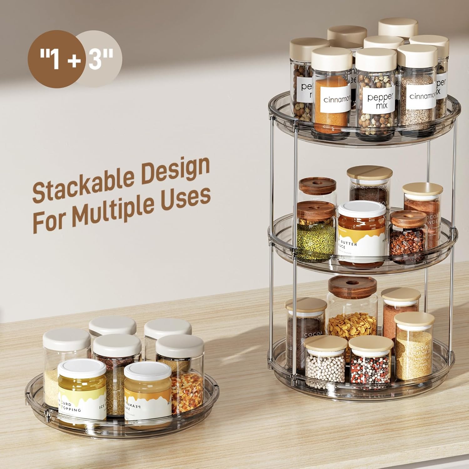 LAMU 2 Tier Lazy Susan Turntable Organizer 9.25'' Rotating Spice Rack Organization for Cabinet