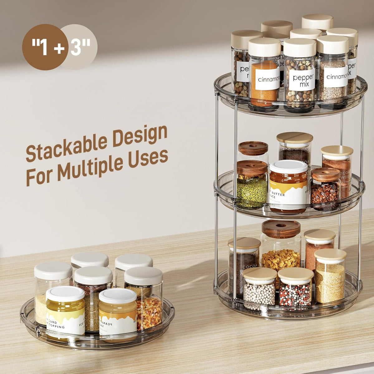 LAMU 2 Pack 2 Tier Lazy Susan Turntable Organizer 9.25'' Rotating Spice Rack Organization for