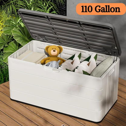 ZZM 110 Gallon Lockable Resin Deck Box, Waterproof Outdoor Storage Box for Patio Cushion Storage