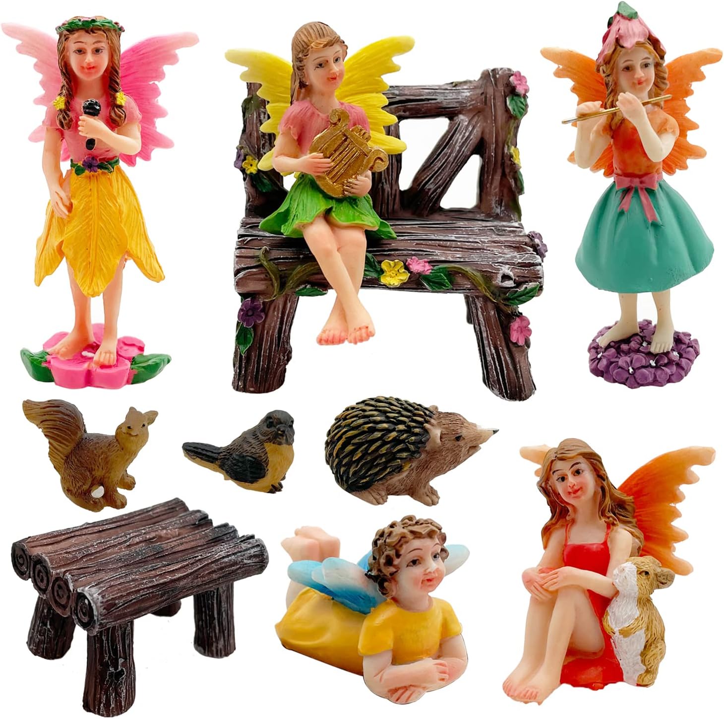 Fairies Set of 10 Pcs Miniature Garden Figurines - Outdoor Decor Art for Fall Winter, Outdoor