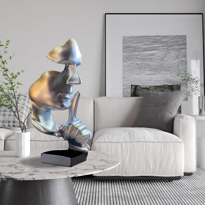 aboxoo Abstract Statues Silence is Gold Decorative Objects,Modern and Simple Resin Figurine,Desk