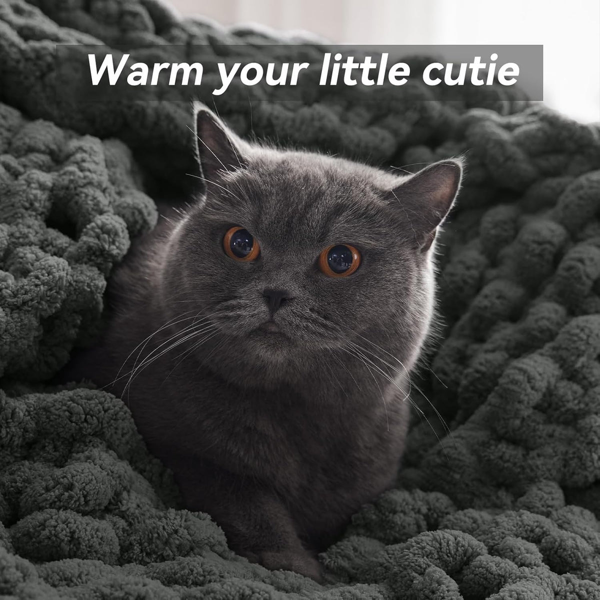 Chunky Knit Throw Blanket, 60''*80'' Knitted Throw Chenille Yarn for Bed Couch, Handmade Dark Grey