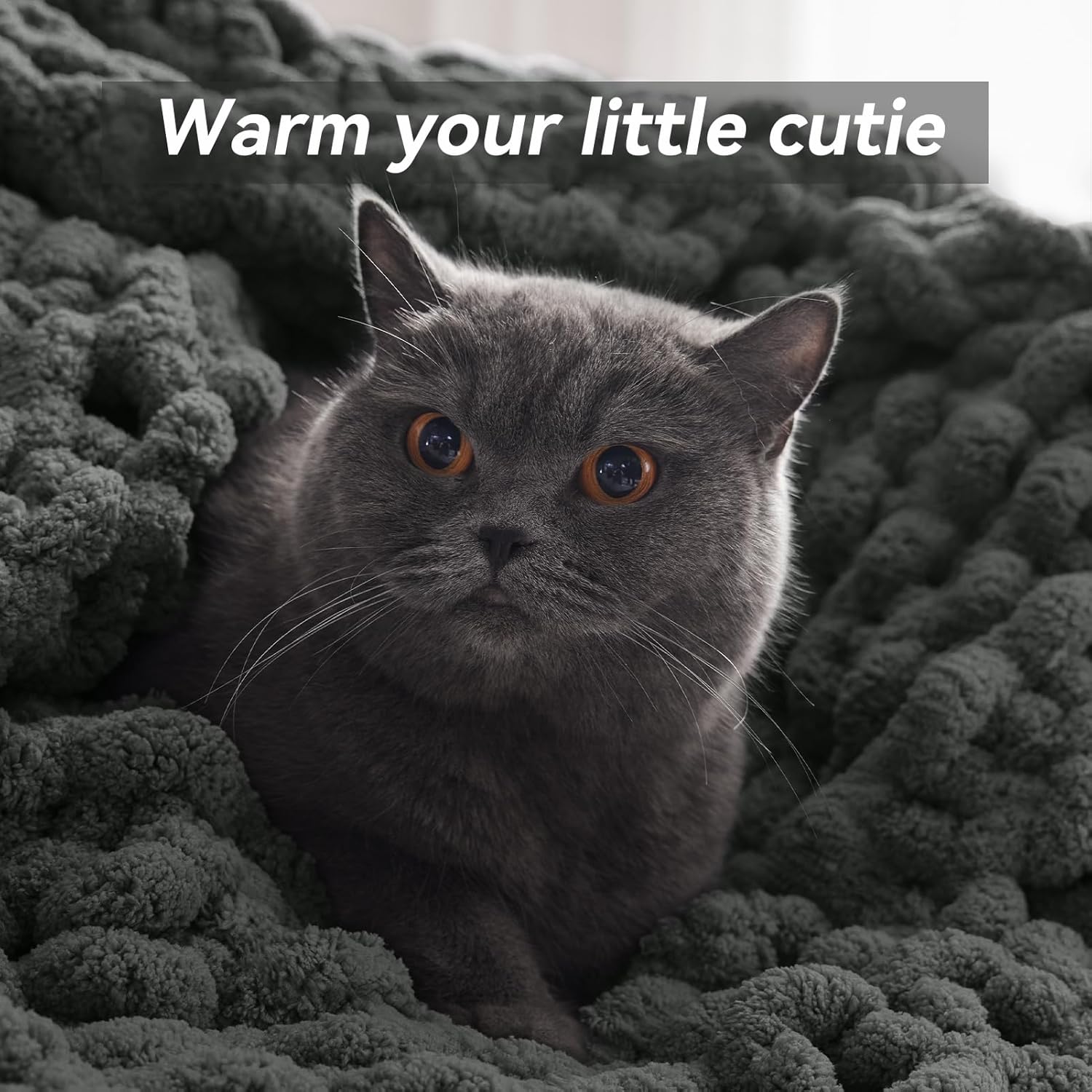 Chunky Knit Throw Blanket, 40''*50'' Knitted Throw Chenille Yarn for Bed Couch, Handmade Dark Grey
