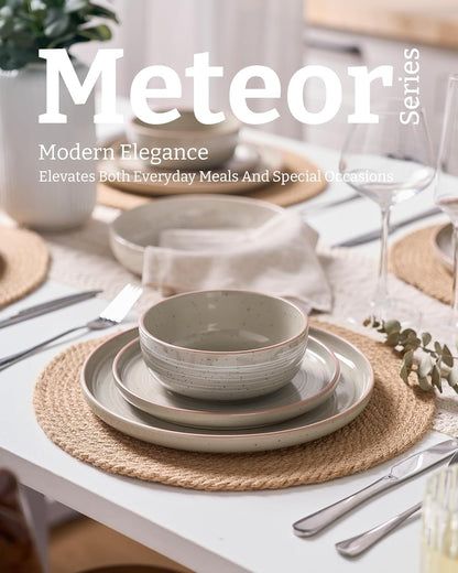 Famiware Meteor Plates and Bowls Sets for 4, 12 Pieces Dinnerware Sets, Microwave and Dishwasher