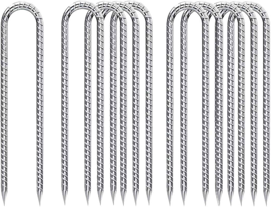 Rebar-Stakes-12-Inch, Ground Stakes Heavy Duty U-Hook Galvanized Anti-Rust Ground Anchors for